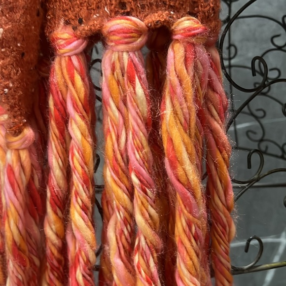 Anthropologie scarf with tassels. Brown and orange. Approx 80L x 30 W + tassels - Picture 2 of 8